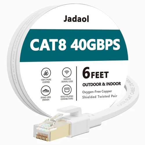 Miniatura 9 de Jadaol Cable Ethernet Cat 8 de 20 pies, 40 Gbps 2000 MHz, cable de conexión LAN RJ45 S/FTP, cable de red Cat8 de alta velocidad para router, módem