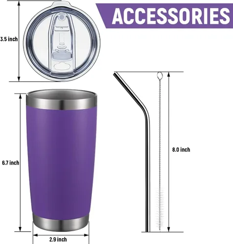 Miniatura 3 de COMOOO Taza de viaje aislada al vacío de doble pared de 20 onzas, vaso de acero inoxidable con tapa y pajita, taza de café aislada con recubrimiento