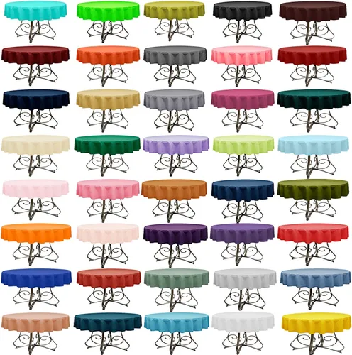 Mantel redondo de poliéster de 58 pulgadas, disponible en más de 40 colores de tendencia. Perfecto para restaurantes y bodas. Elige entre blanco