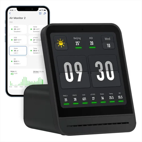 Qingping Monitor de calidad del aire Gen 2, monitor de calidad del aire para interiores detecta PM2.5, CO2, PM10, ruido, temperatura y humedad,