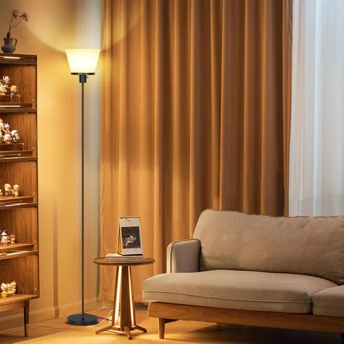 Miniatura 6 de Lámpara de pie para Dormitorio, Lámpara de pie dorada con pantalla de plástico blanco, Lámparas de pie modernas y altas, lámpara de pie brillante