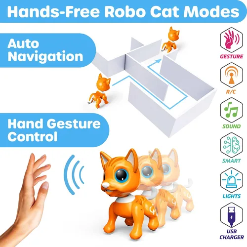 Miniatura 4 de Power Your Fun, Robo Pets - Juguete de gato para niñas y niños, robot controlado a distancia, gestos interactivos de movimiento de la mano, premios