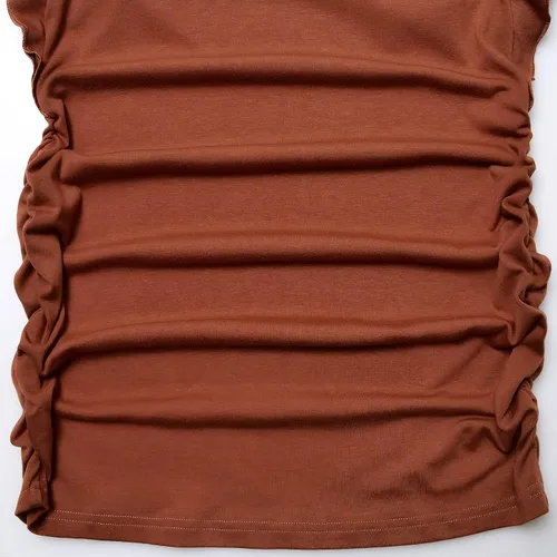 Miniatura 5 de Bhome Camiseta de maternidad con manga corta voladora, fruncido lateral, blusa para embarazada, túnica casual de embarazo