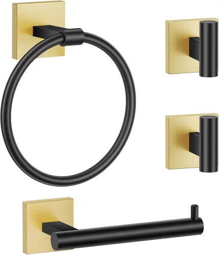 Juego de anillo de toalla de 4 piezas Juego de accesorios para baño Incluye anillo de toalla 2 ganchos para toalla y soporte de papel higiénico