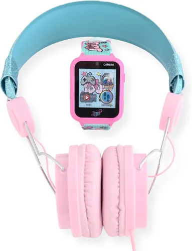 Accutime JoJo Siwa Nickelodeon - Reloj inteligente de aprendizaje educativo para niñas con auriculares verdes y rosados a juego (modelo JOJ40159AZ),