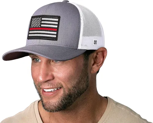 Miniatura 3 de HAKA Sombrero de bandera estadounidense, gorra de camionero de Estados Unidos para hombres y mujeres, gorra de béisbol ajustable, malla a presión