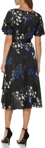 Miniatura 3 de DKNY Vestido asimétrico de manga corta con cuello en V