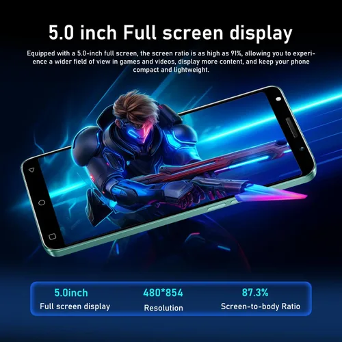 Miniatura 4 de Teléfono móvil 3G, pantalla HD de 5.0 pulgadas, sistema operativo Android 9.0, 16 GB de ROM (SD a 128 GB), cámaras duales Dual SIM, batería grande