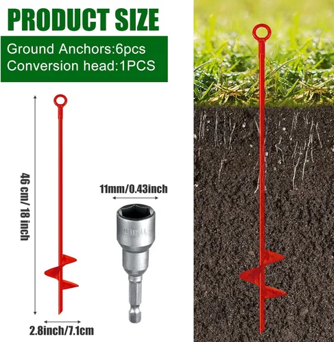 Miniatura 2 de Chumia 6 Piezas Anclas de Tierra de 18 Pulgadas con Hoja Espiral, Anclas de Tierra Resistentes, Kit de Cobertizo de Metal para Jardín, para Asegurar