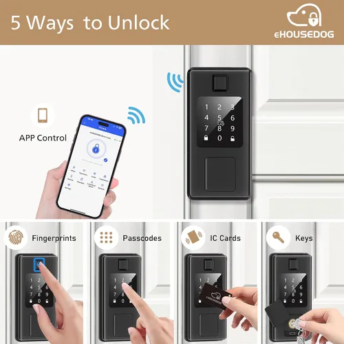 Miniatura 2 de EHD-SF01, cerradura inteligente de huellas dactilares, cerradura de puerta de entrada sin llave, cerradura de teclado con pantalla táctil, cerradura