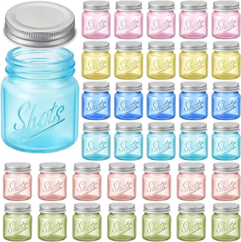 Tessco 36 piezas de mini tarros de albañil de 2 oz con tapas, aptos para lavavajillas, tarros de enlatado de mason para despedidas de soltera, Color