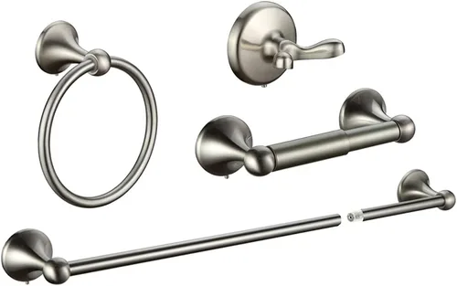 Miniatura 8 de Juego de 4 piezas de accesorios de baño (toallero ajustable, anillo de toalla, soporte de papel higiénico, gancho para toalla), juego de accesorios