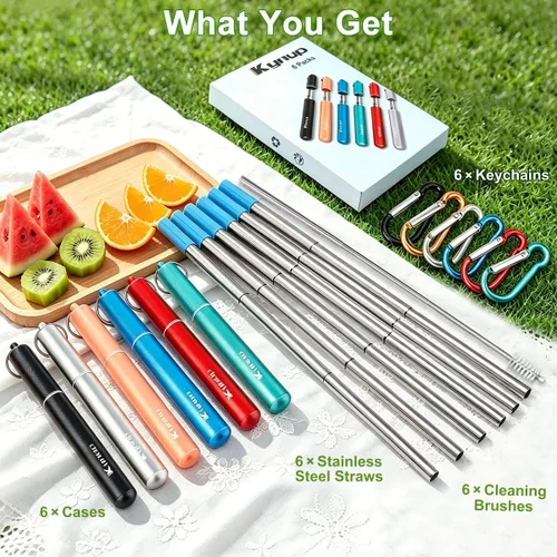 Miniatura 2 de Kynup Reusable Metal Straws (6Packs), Collapsible Travel Drinking Straws with Cases, Cruise Ship Essentials, Cruise Must Haves with Silicone for