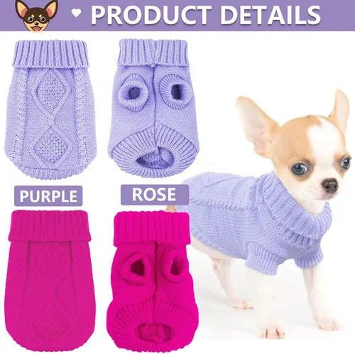 Miniatura 4 de 2 piezas de ropa para Chihuahua, suéter para perros pequeños, ropa de primavera y otoño, jersey de cuello alto cálido y grueso para Yorkie, gato