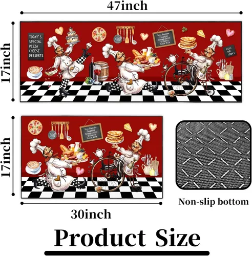 Miniatura 2 de Juego de alfombras de cocina para chef 2 piezas, alfombra de piso de estilo granja de estilo rústico, decoración de alfombras absorbentes y lavables