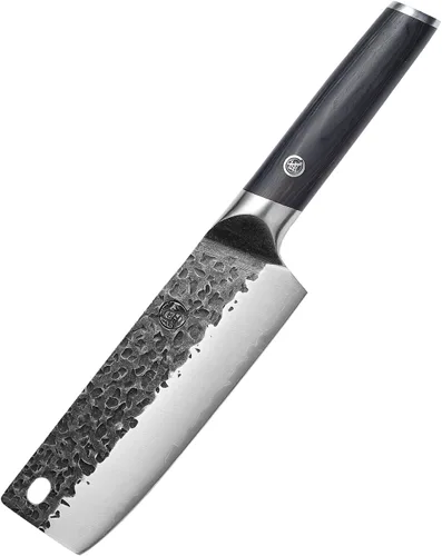 Miniatura 9 de MITSUMOTO SAKARI - Cuchillo japonés Santoku de 7 pulgadas, acero SKD-11 Wide 2mm Santoku blade for slicing, dicing and mincing, 3-layer SKD-11