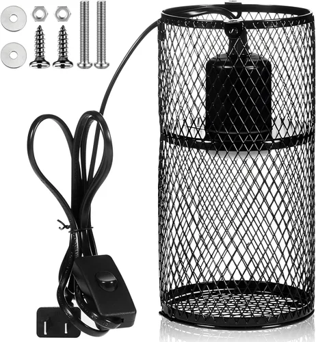 VIHOSE Protector de lámpara de calor para reptiles con emisor de calor de cerámica de 150 W, soporte de lámpara de calefacción antiquemaduras, jaula