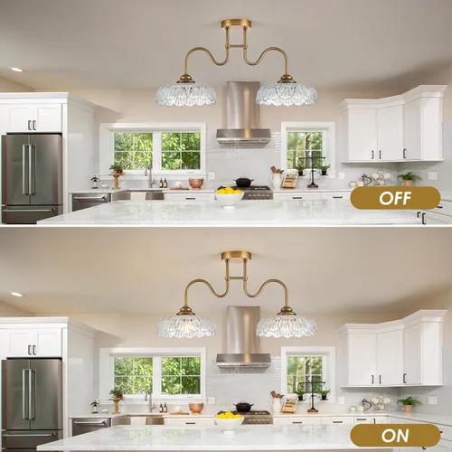 Miniatura 5 de HDDFL Glass Chandelier Ceiling Pendant Lighting Fixture 2 Lights Hanging Lamp for Bedroom Living Room Mater Room Hallway