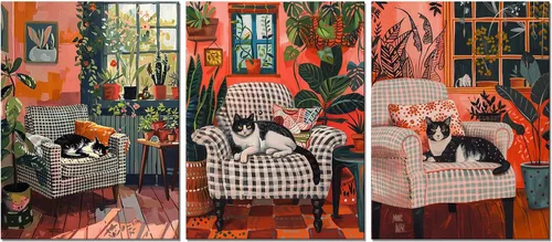 Miniatura 15 de Pintura solar para pared, diseño de líneas bohemias, montañas, decoración de pared de mediados de siglo, juego de 3 lienzos impresos en lienzo