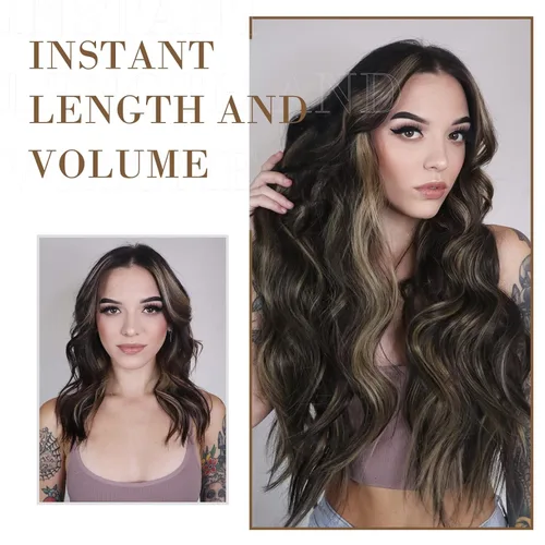 Miniatura 4 de REECHO Extensiones de cabello, 4 piezas de extensiones de cabello con clip HE001, piezas de cabello sintético natural suave para mujer, color Negro