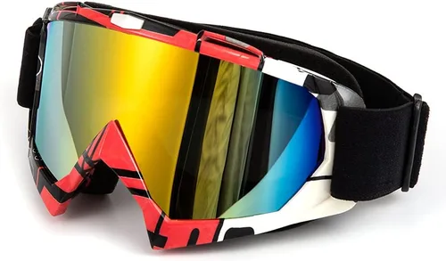 Miniatura 8 de Gafas de motocicleta vintage - Steampunk y gafas de esquí para Dirk Bike y Touring Riding #1 Marco rojo+lentes plateados-378