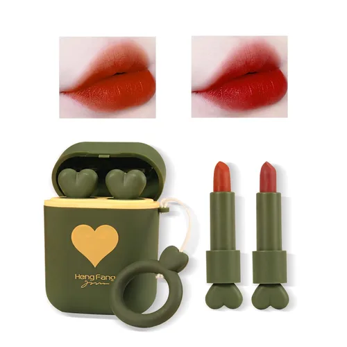 Miniatura 14 de Juego de 2 lápices de labios mate, a prueba de agua, acabado terciopelo de larga duración, humectante, para labios, doble color, brillo de labios