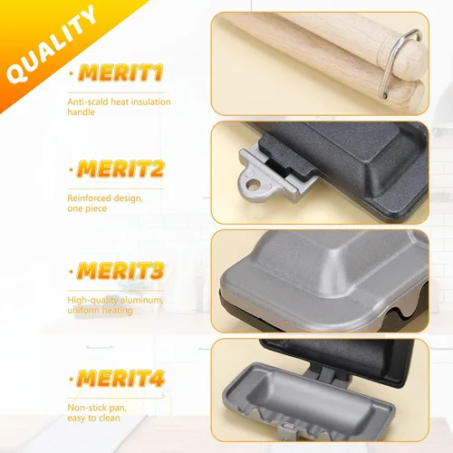 Miniatura 4 de Tefola Sartén de doble cara, sartén para hornear sándwich, sartén de aluminio con tapa abatible, sartén antiadherente de doble cara para panqueques