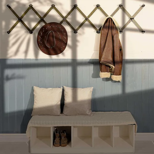 Miniatura 4 de WEBI Acordeón para colgar en la pared, percha de pared para sombreros, acordeón, expandible, de madera, montado en la pared, estante de gancho