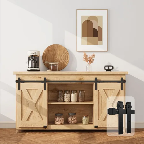 ZEKOO - Kit de herrajes para puerta corrediza estilo granero de 7 pies, tamaño súper mini, para puertas de armario doble, kit de pista de herrajes