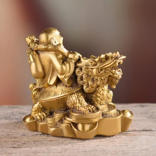 Miniatura 6 de BRASSTAR 3.3 "(H) Ruyi Buda riendo y tortuga riqueza buena fortuna salud Buda estatua para decoración de oficina en casa TQZDPT72