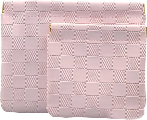Miniatura 8 de Juego de 2 bolsas de maquillaje a cuadros, color negro, bolsa de cosméticos con bolsillo de cuero para bolso, bolsa de maquillaje pequeña