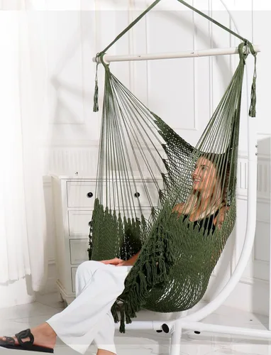 Miniatura 6 de Chihee - Silla de Hamaca Extra Grande, Sillas Colgantes Suavemente Tejidas con Cuerda de Algodón, Barra de Metal Plegable y Resistente, Asiento