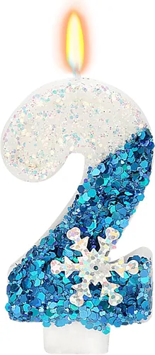 Miniatura 12 de Velas temáticas de cumpleaños de nieve congelada, vela de cumpleaños número 4 para suministros de fiesta, decoración de fiesta de cumpleaños Azul