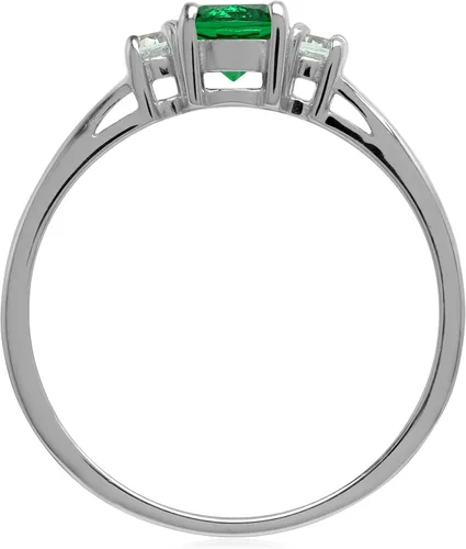 Miniatura 3 de Silvershake Anillo de promesa de plata de ley 925 con diseño nano esmeralda y circonita cúbica blanca Circonita plata de ley 925 Esmeralda sintética