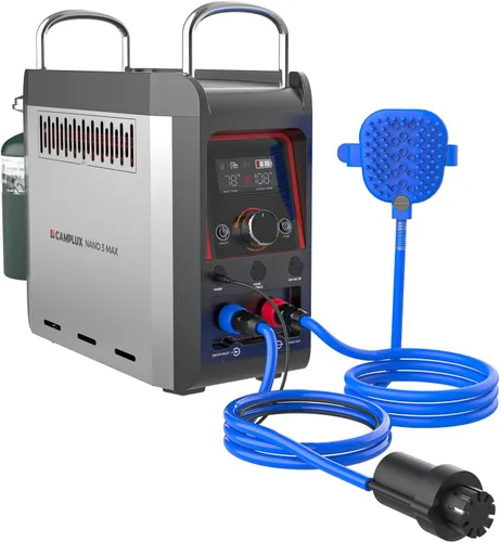 Miniatura 9 de CAMPLUX Nano 3 Calentador de agua portátil de propano con kit de bomba, diseño compacto y ligero, cables de bomba de conexión rápida y mangueras