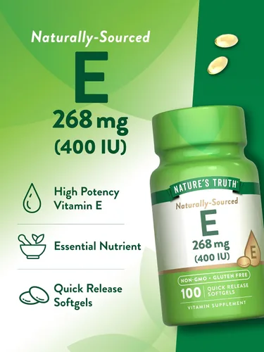 Miniatura 5 de Nature's Truth Cápsulas blandas de vitamina E de 400 UI 268 mg 100 unidades Suplemento sin OMG y sin gluten