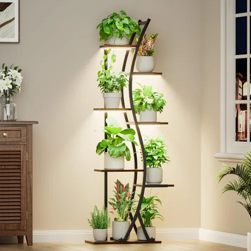 Miniatura 4 de MJOMKN Soporte para plantas de interior de 62 pulgadas con luces de crecimiento, estante alto de metal para plantas de 7 niveles, soporte esquinero