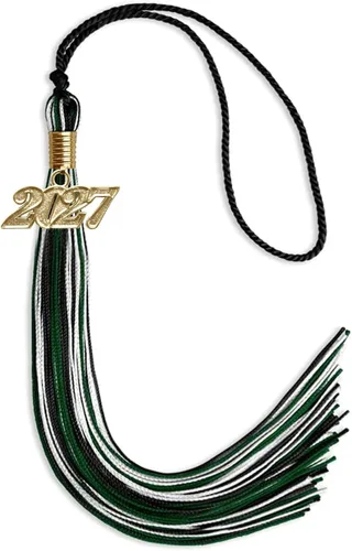 Miniatura 103 de Endea Graduation Borla mixta de triple color con gota de fecha dorada (negro/dorado/blanco, 2021)