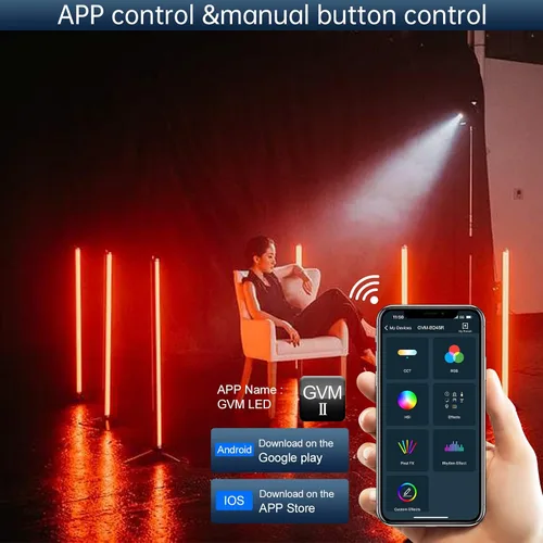 Miniatura 6 de GVM BX8C RGB LED Video Light Stick, 2000K-10000K CRI97+ Luz magnética de mano con 6 efectos de píxeles, control de malla Bluetooth aplicación