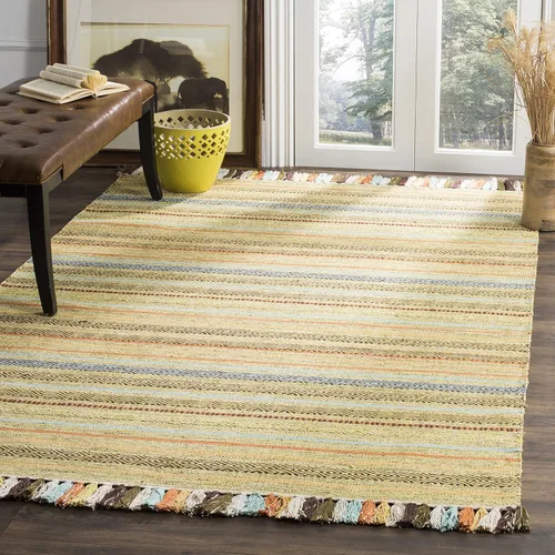 Miniatura 13 de SAFAVIEH Montauk Collection - Alfombra decorativa de 3 pies x 5 pies, color beige y multi, hecha a mano, estilo boho con rayas y flecos, de algodón