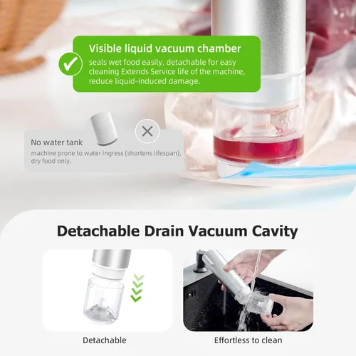 Miniatura 3 de INKBIRD Sellador al vacío compacto para alimentos, sellador al vacío de mano recargable con tanque de almacenamiento de líquidos para conservación 8