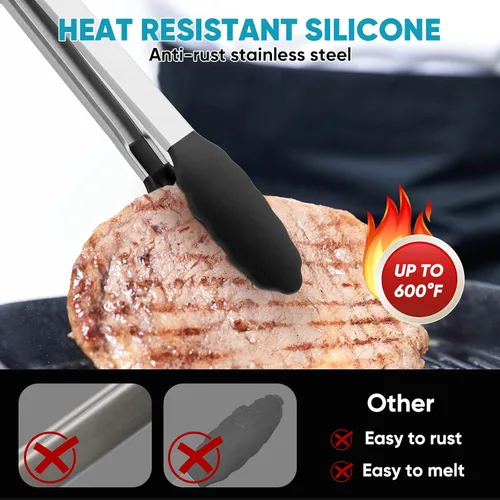 Miniatura 2 de Paquete de 3 pinzas de silicona para cocinar, Maywe Tanso pinzas de cocina de 9 pulgadas con puntas de silicona, pinzas de acero inoxidable