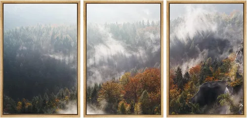 Miniatura 99 de SIGNWIN Lienzo enmarcado para pared, juego de arte nublado de tormenta, cielo, bosque otoñal, árboles, rústico, naturaleza, fotografía, realismo