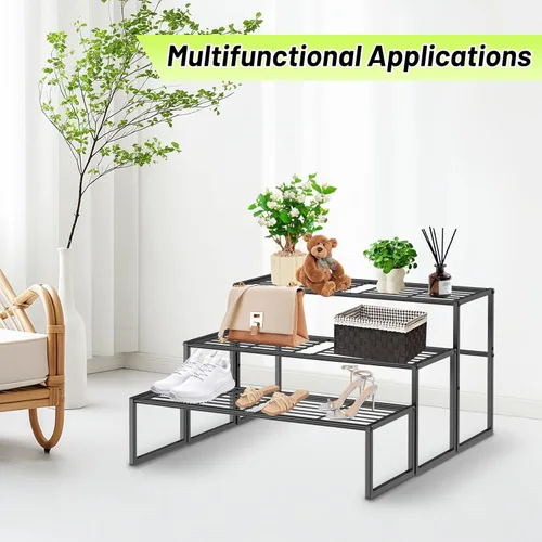 Miniatura 4 de Soporte de metal para plantas para interiores y exteriores, 3 niveles en maceta, estante para plantas, estante de exhibición de macetas resistente 3