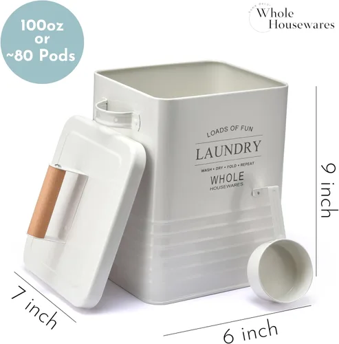 Miniatura 3 de Whole Housewares - Envase de detergente para lavandería - Dispensador de jabón en polvo de metal estilo granja con cuchara, tapa hermética y asas