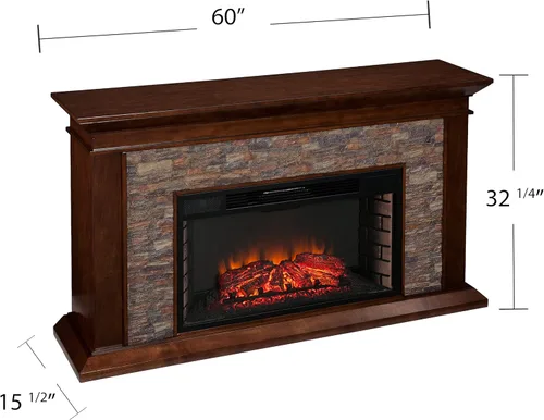 Miniatura 6 de SEI Furniture Canyon Heights - Chimenea eléctrica de piedra apilada de imitación de 60 pulgadas, whisky de arce