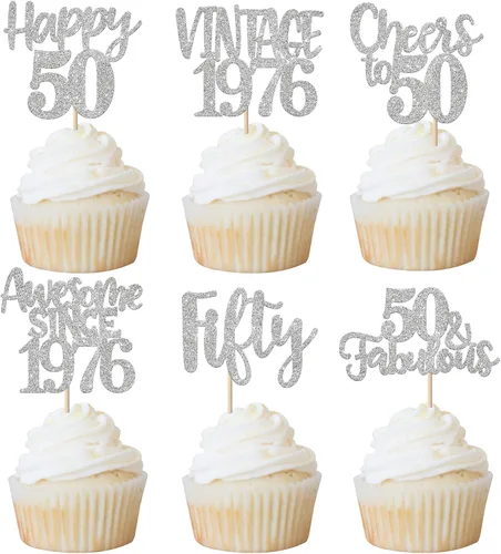 Miniatura 100 de Rsstarxi Paquete de 24 adornos para cupcakes vintage 2019 con purpurina negra para 5º cumpleaños, saludos a 5, cinco, 5, 5 fabulosos para cupcakes