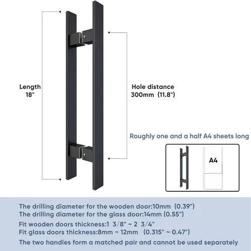 Miniatura 2 de BARNSMITH Manija de puerta de granero de 18" de empuje y tracción, manija de puerta comercial de acero inoxidable Grade-304 resistente cuadrada