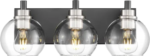Miniatura 19 de Accesorios de iluminación de baño, luz de tocador mate negra de 2 luces, apliques de pared modernos con pantalla de globo de vidrio transparente