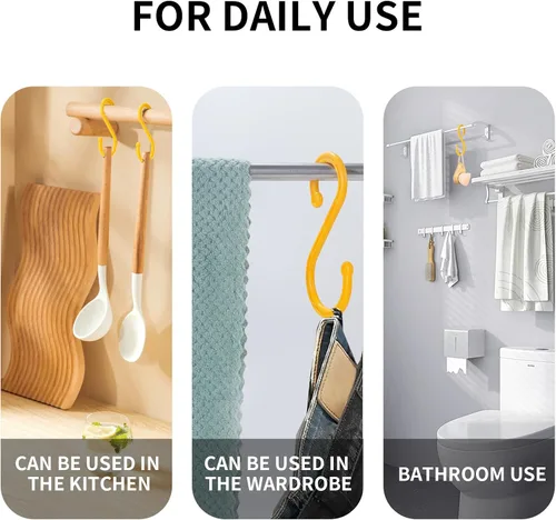 Miniatura 3 de Ganchos en S de ABS resistentes, paquete de 6, 8.26 pulgadas, amarillo, ideal para interiores y exteriores, cocina, armario, baño, jardín